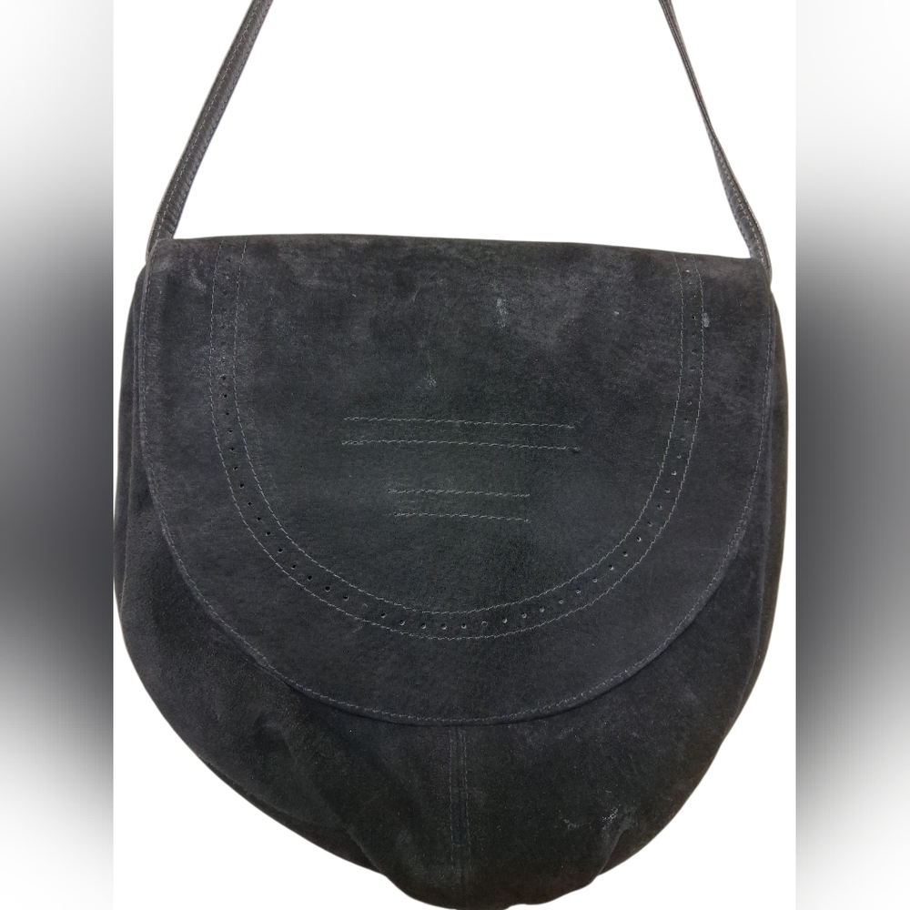 Vintage Black Suede Flap Shoulder Bag – Soft Slouchy Style